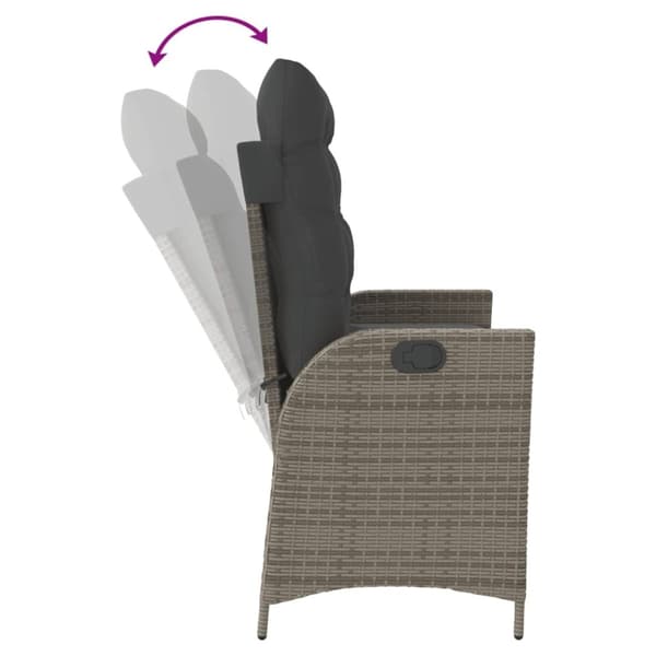 vidaXL havebænk med hynder og lænefunktion polyrattan grå