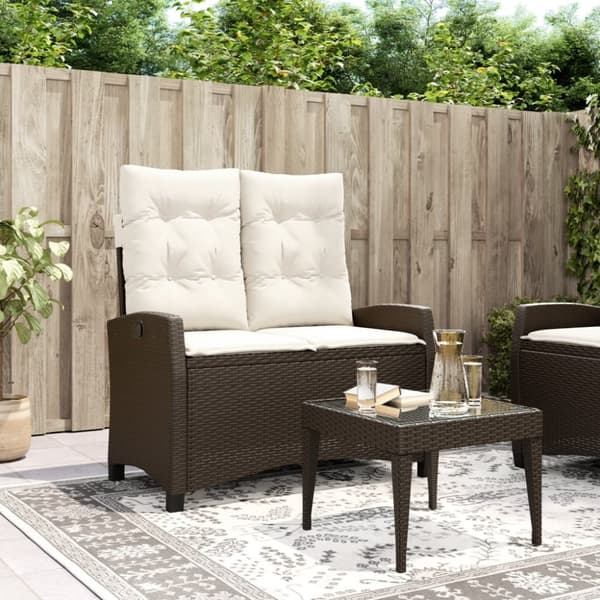 vidaXL havebænk med hynder og lænefunktion polyrattan brun