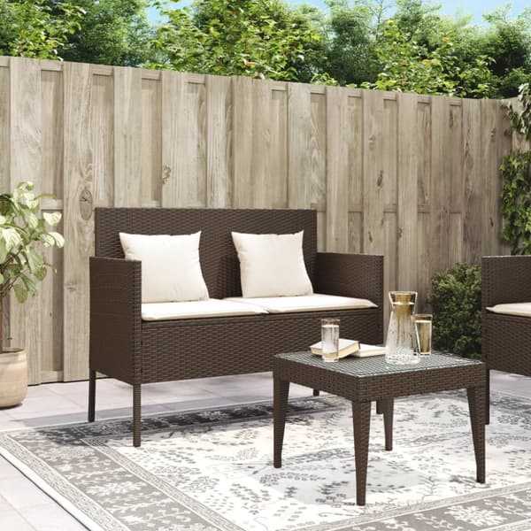 vidaXL havebænk med hynder polyrattan brun