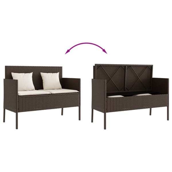 vidaXL havebænk med hynder polyrattan brun