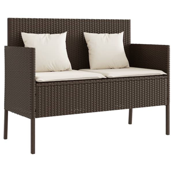 vidaXL havebænk med hynder polyrattan brun