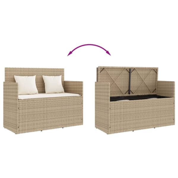 vidaXL havebænk med hynder polyrattan beige