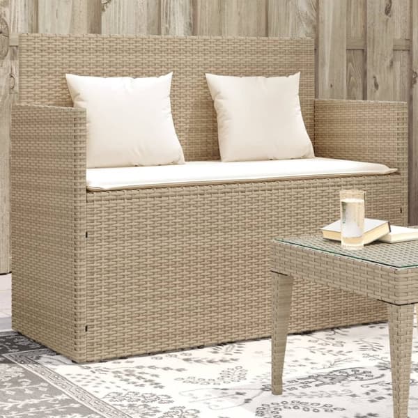 vidaXL havebænk med hynder polyrattan beige