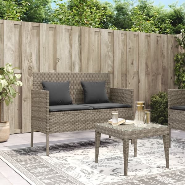 vidaXL havebænk med hynde polyrattan og akacietræ grå