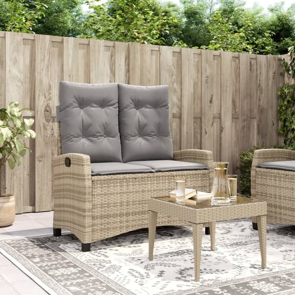 vidaXL Justerbar trädgårdsbänk med dynor beige konstrotting