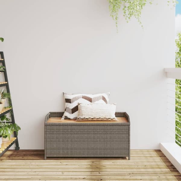 vidaXL Säilytyspenkki harmaa 100x50x52 cm polyrottinki ja akasiapuu