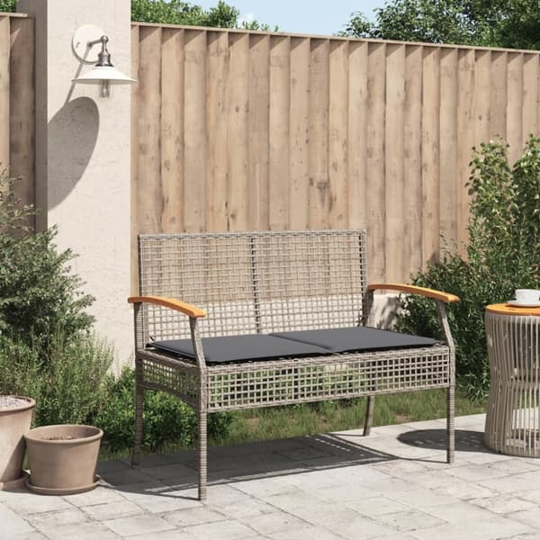 vidaXL havebænk med hynde polyrattan og akacietræ grå