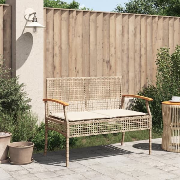 vidaXL havebænk med hynde polyrattan og akacietræ beige