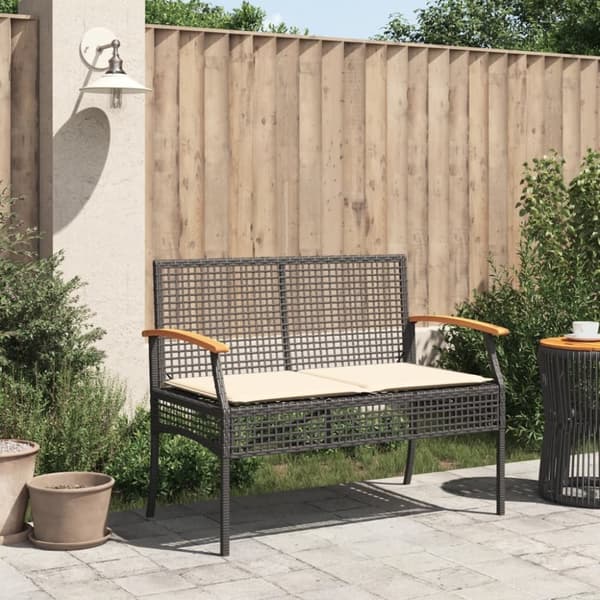vidaXL havebænk med hynde polyrattan og akacietræ sort