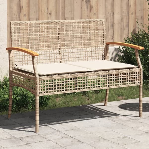 vidaXL Trädgårdsbänk med dyna beige konstrotting akaciaträ