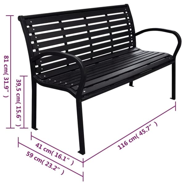 vidaXL havebænk 116 cm stål og WPC sort