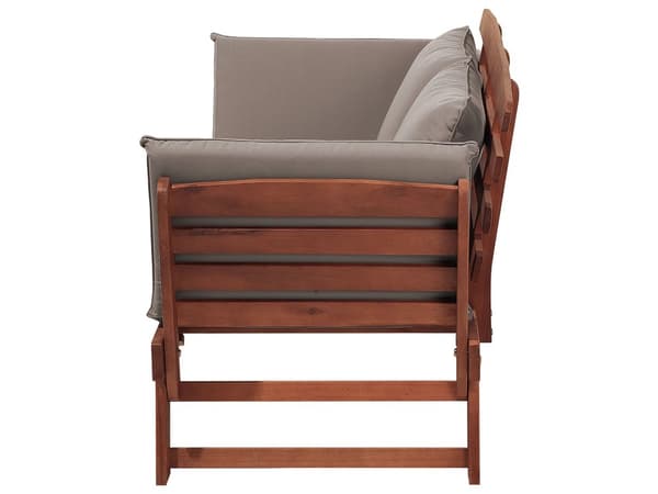 Havesofa Mørkt Træ Taupe Polyester 2 Personers Loungesofa med Hynde Lamel Bænk Multifunktionel Daybed Justerbare Armlæn Terrasse Havemøbel