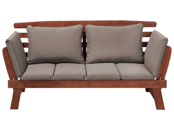 Havesofa Mørkt Træ Taupe Polyester 2 Personers Loungesofa med Hynde Lamel Bænk Multifunktionel Daybed Justerbare Armlæn Terrasse Havemøbel