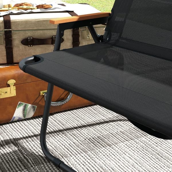 Rootz Campingbænk - Sammenklappelig 2-personers - Havebænk - Amping & Picnics - Mesh Stof Plast - Sort - 108L x 65W x 73H cm