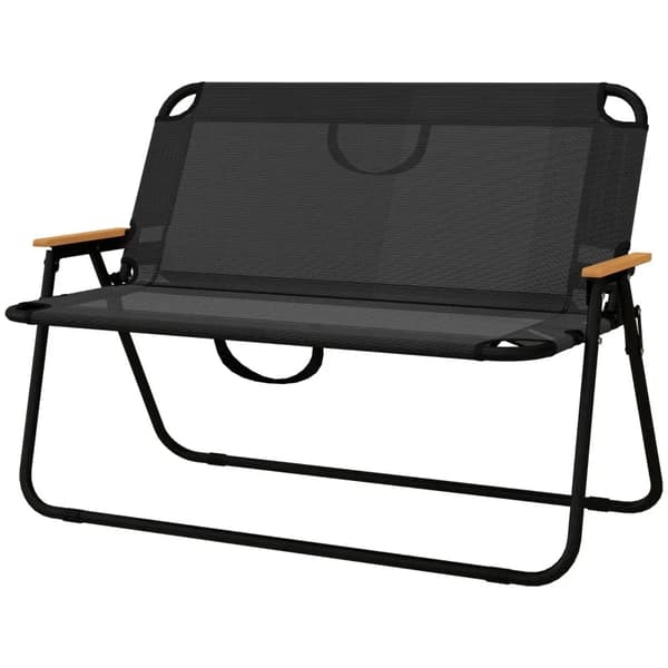 Rootz Campingbænk - Sammenklappelig 2-personers - Havebænk - Amping & Picnics - Mesh Stof Plast - Sort - 108L x 65W x 73H cm