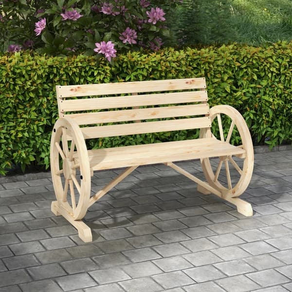 Rootz Havebænk - Vognhjuldesign - 2 personer - Naturtræ - Mørkebrun - Grantræ - Naturlig - L105,5 x B56 x H79 cm
