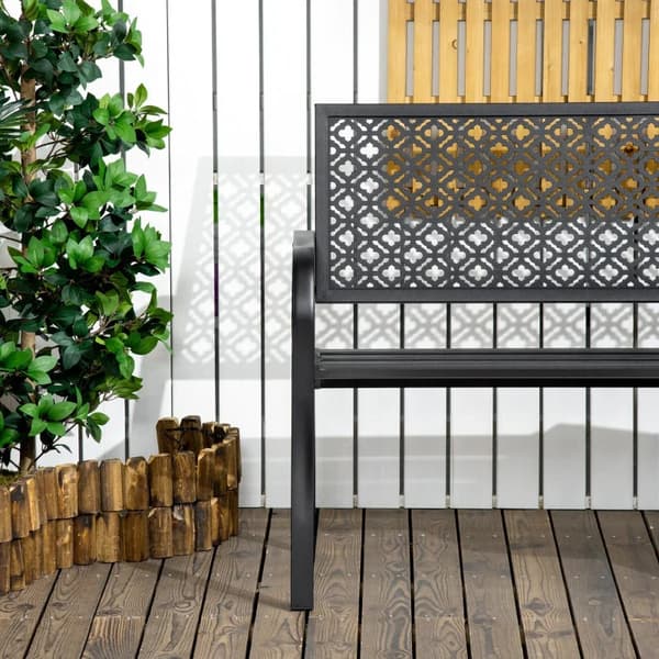 Rootz Metal Havebænk - 2-personers - Blomster - Vejrbestandig - Have og terrasse - Sort - 127 x 63 x 83 cm