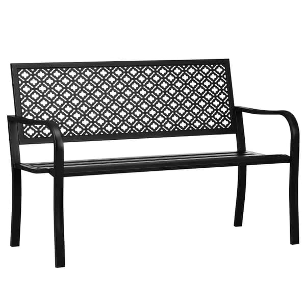 Rootz Metal Havebænk - 2-personers - Blomster - Vejrbestandig - Have og terrasse - Sort - 127 x 63 x 83 cm