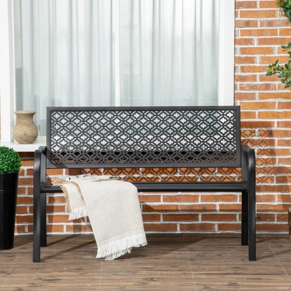 Rootz Metal Havebænk - 2-personers - Blomster - Vejrbestandig - Have og terrasse - Sort - 127 x 63 x 83 cm
