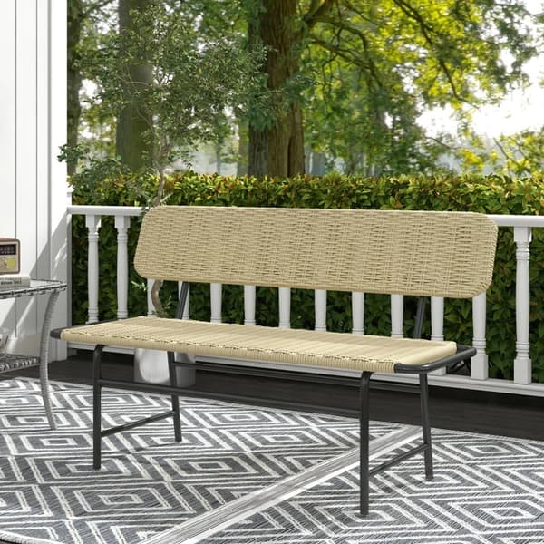 Rootz puutarhapenkki - Ulkopenkki 2 hengelle - Keinotekoinen rottinki - Ruosteenkestävä - Metallirunko - Khaki - 132 x 66 x 80 cm