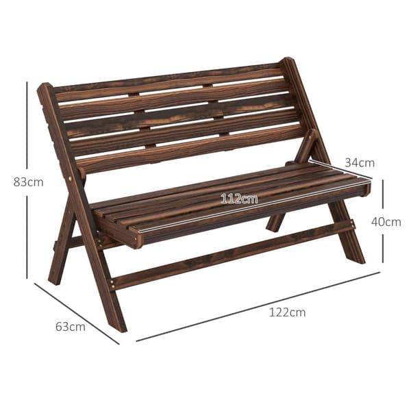 Rootz trädgårdsbänk - 2 personer - rustik design - hopfällbar trädgårdsbänk - karboniserad finish - naturligt trä - förkolad - 122 x 63 x 83 cm
