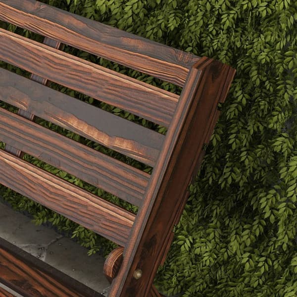 Rootz trädgårdsbänk - 2 personer - rustik design - hopfällbar trädgårdsbänk - karboniserad finish - naturligt trä - förkolad - 122 x 63 x 83 cm