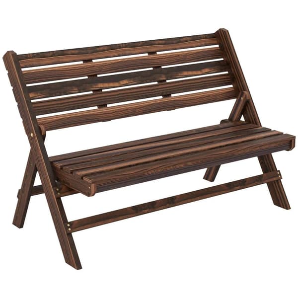 Rootz trädgårdsbänk - 2 personer - rustik design - hopfällbar trädgårdsbänk - karboniserad finish - naturligt trä - förkolad - 122 x 63 x 83 cm