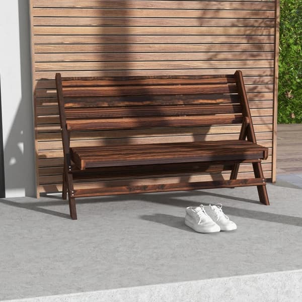 Rootz trädgårdsbänk - 2 personer - rustik design - hopfällbar trädgårdsbänk - karboniserad finish - naturligt trä - förkolad - 122 x 63 x 83 cm