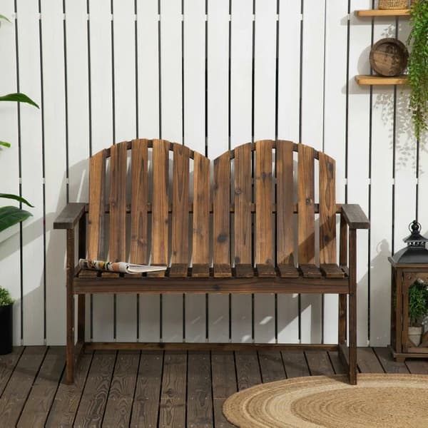 Rootz Trädgårdsbänk för 2 personer - Tvåsitsbänk - Rustik design - Granträ - Mörkbrun - 114x63x86 cm