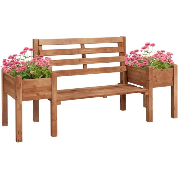 Rootz Havebænk - Inklusiv plantekasser - To blomsterkasser - Havemøbler - Træ - Brun - 184 cm x 59 cm x 95 cm
