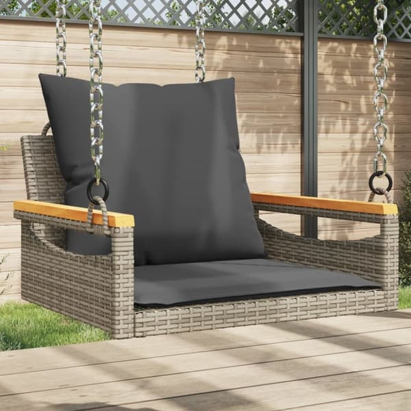 vidaXL gyngebænk med hynder 63x62x40 cm polyrattan grå