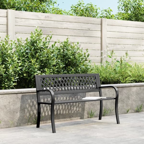 vidaXL Puutarhapenkki musta 120 cm teräs