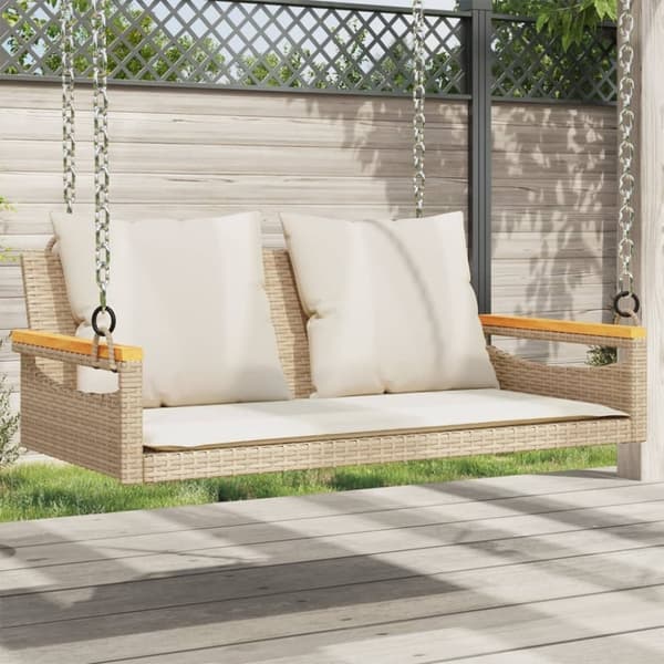 vidaXL havebænk med hynder 109x62x40 cm polyrattan beige
