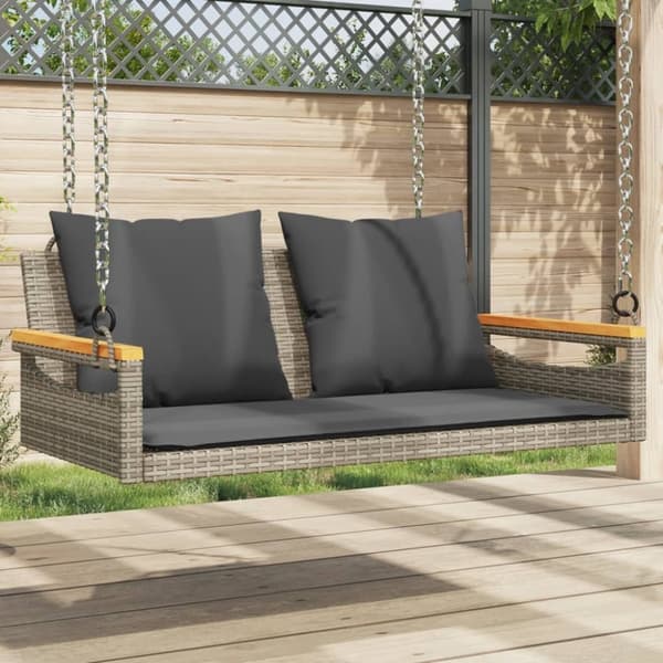 vidaXL gyngebænk med hynder 109x62x40 cm polyrattan grå