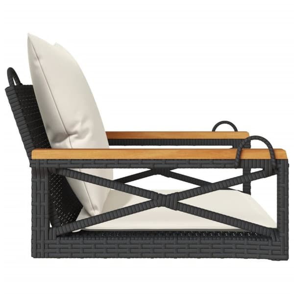 vidaXL gyngebænk med hynder 63x62x40 cm polyrattan sort