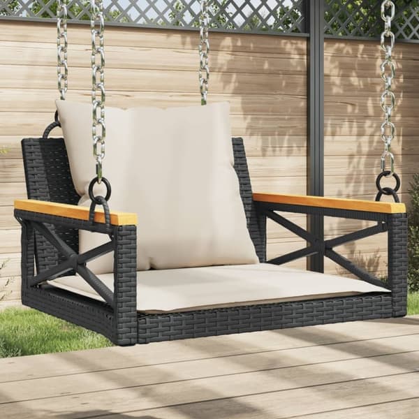 vidaXL gyngebænk med hynder 63x62x40 cm polyrattan sort