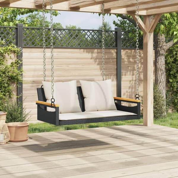 vidaXL gyngebænk med hynder 109x62x40 cm polyrattan sort