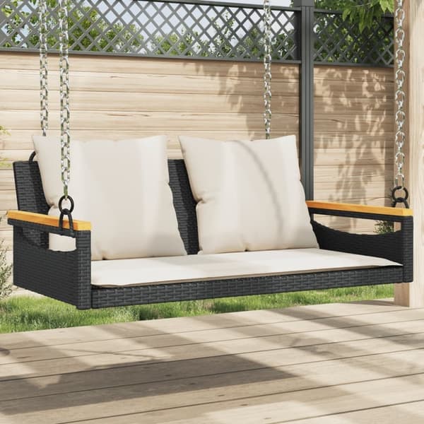 vidaXL gyngebænk med hynder 109x62x40 cm polyrattan sort