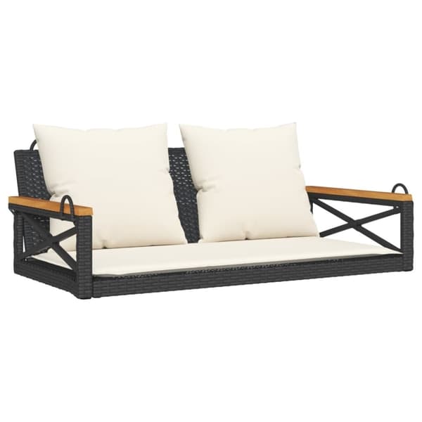 vidaXL Gungbänk med dynor svart 109x62x40 cm konstrotting