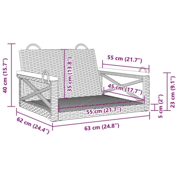 vidaXL Gungbänk svart 63x62x40 cm konstrotting