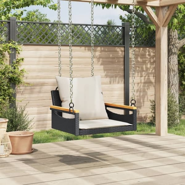 vidaXL gyngebænk med hynder 63x62x40 cm polyrattan sort