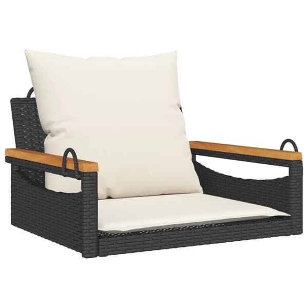 vidaXL gyngebænk med hynder 63x62x40 cm polyrattan sort