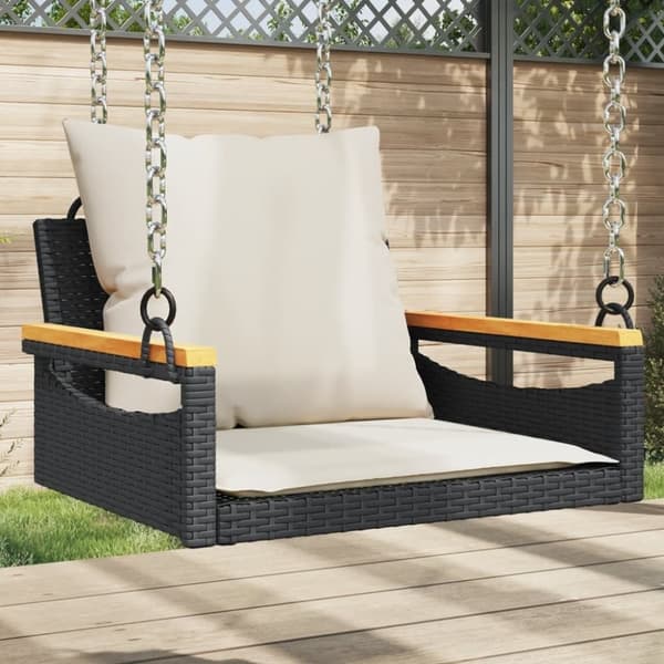 vidaXL gyngebænk med hynder 63x62x40 cm polyrattan sort
