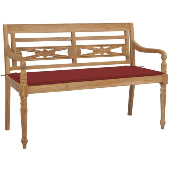 vidaXL Bataviabänk med röd dyna 120 cm massiv teak -  Trädgårdsbänkar