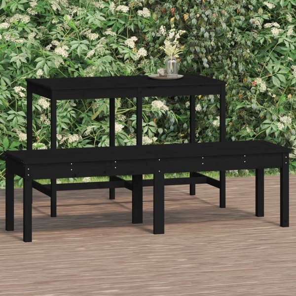 vidaXL Trädgårdsbänk 2-sits svart 159,5x44x45 cm massiv furu -  Trädgårdsbänkar
