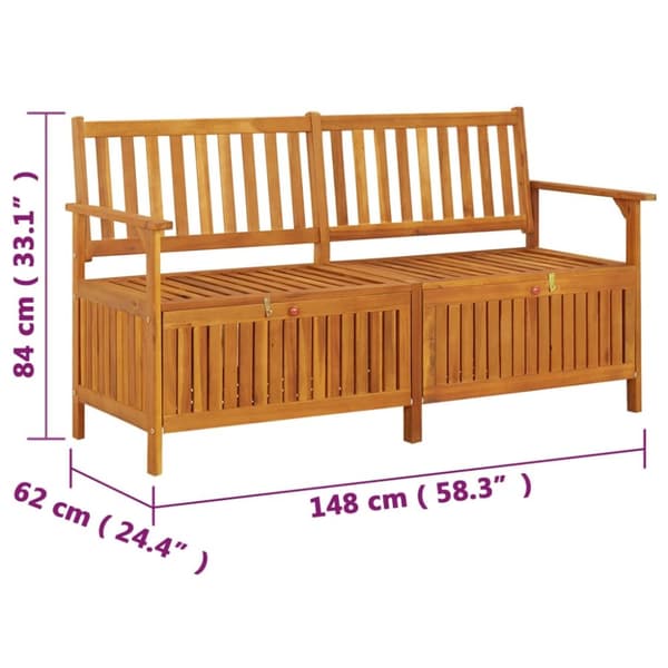 vidaXL Säilytyspenkki 148 cm täysi akaasiapuu -  Puutarhapenkit