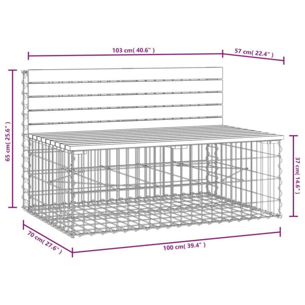 vidaXL havebænk med gabiondesign 103x70x65 cm massivt douglasgran -  Havebænke