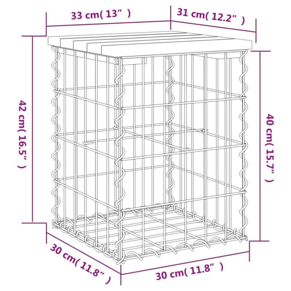 vidaXL havebænk med gabiondesign 33x31x42 cm imprægneret fyrretræ -  Havebænke