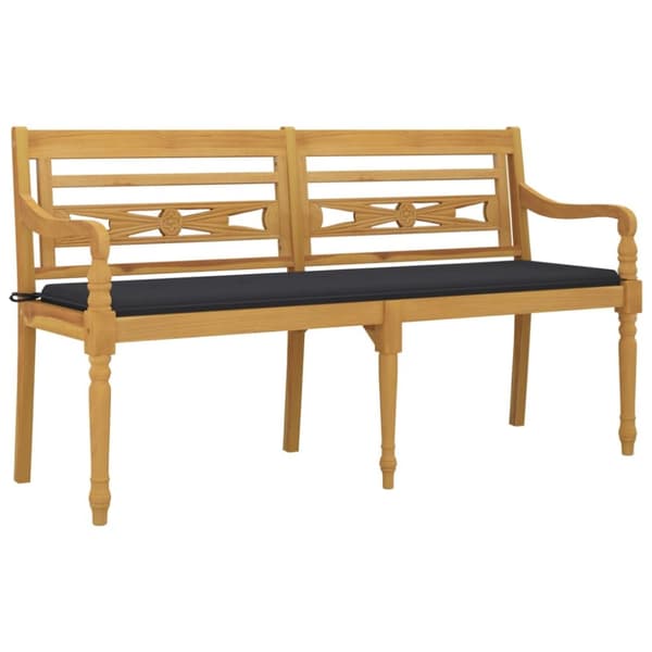 vidaXL Bataviabänk med antracit dyna 150 cm massiv teak -  Trädgårdsbänkar