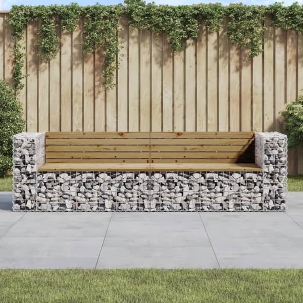 vidaXL Trädgårdsbänk gabiondesign 244x71x65,5 cm impregnerad furu -  Trädgårdsbänkar